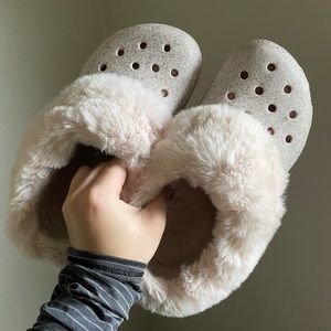 Pink Fuzzy Crocs
